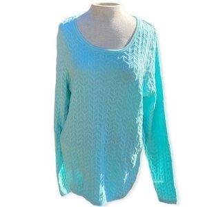 Kim Rogers crew neck sweater, long sleeve, textured, aqua blue, XL